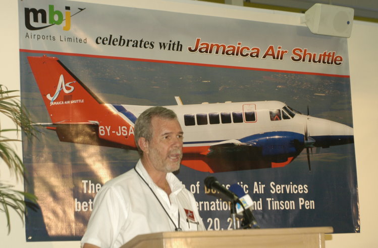 Message from Christopher Read, Managing Director of Jamaica Air Shuttle at the Jamaica Air Shuttle Launch @ MBJ Airports Limited, Wednesday, January 20, 2010, Sangster International Airport, Montego Bay, St. James, Jamaica W.I. - Photographs by Net2Market.com - Barry J. Hough Sr, Photographer/Photojournalist - The Negril Travel Guide - Negril's and Jamaica's Number One Concert Photography Web Site with over 40,000 Jamaican Concert photographs Published -  Negril Travel Guide, Negril Jamaica WI - http://www.negriltravelguide.com - info@negriltravelguide.com...!