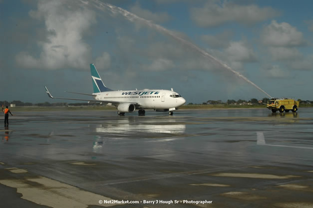 MBJ Airports Limited Welcomes WestJet Airlines - Inaugural Scheduled Service From Toronto Pearsons International Airport - Monday, December 10, 2007 - Sangster International Airport - MBJ Airports Limited, Montego Bay, Jamaica W.I. - Photographs by Net2Market.com - Barry J. Hough Sr, Photographer - Negril Travel Guide, Negril Jamaica WI - http://www.negriltravelguide.com - info@negriltravelguide.com...!