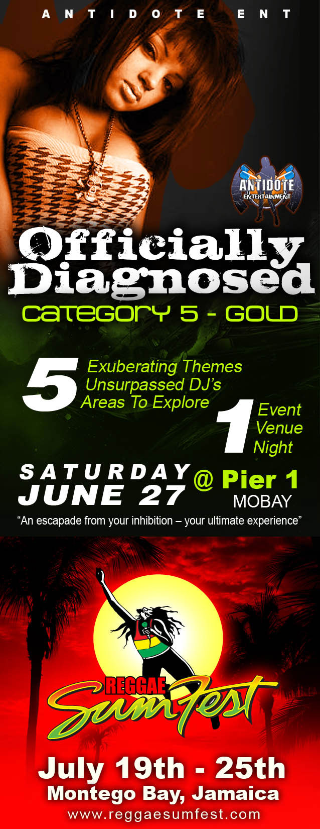 Officially Diagnosed Flyer - Reggae Sumfest 2009 Recommended Event - NegrilTravelGuide.com...!