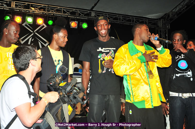 Usain Bolt of Jamaica - The Fastest Man In The World  - Usain Bolt Homecoming Celebrations Concert at the William Knibb High School Play Field, Trelawny - Ice, Ding Dong, Ravers Clavers, D'Angel, Voicemail, RDX and Dancers, Wayne Marshall, Tammi Chynn, Bugle, Nero, Tanya Stephens, Richie Spice, Kip Rich,and Shaggy - Photographs by Net2Market.com - Barry J. Hough Sr. Photojournalist/Photograper - Photographs taken with a Nikon D300 - Negril Travel Guide, Negril Jamaica WI - http://www.negriltravelguide.com - info@negriltravelguide.com...!