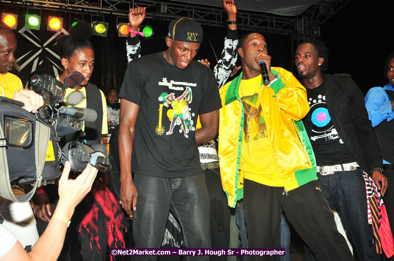 Usain Bolt of Jamaica - The Fastest Man In The World  - Usain Bolt Homecoming Celebrations Concert at the William Knibb High School Play Field, Trelawny - Ice, Ding Dong, Ravers Clavers, D'Angel, Voicemail, RDX and Dancers, Wayne Marshall, Tammi Chynn, Bugle, Nero, Tanya Stephens, Richie Spice, Kip Rich,and Shaggy - Photographs by Net2Market.com - Barry J. Hough Sr. Photojournalist/Photograper - Photographs taken with a Nikon D300 - Negril Travel Guide, Negril Jamaica WI - http://www.negriltravelguide.com - info@negriltravelguide.com...!
