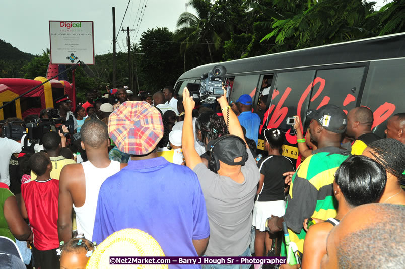 Usain Bolt of Jamaica - The Fastest Man In The World  - Usain Bolt Homecoming Celebrations - Press Conference at the Grand Bahia Principe &amp; Sherwood Content - Waldensia Primary School - Photographs by Net2Market.com - Barry J. Hough Sr. Photojournalist/Photograper - Photographs taken with a Nikon D300 - Negril Travel Guide, Negril Jamaica WI - http://www.negriltravelguide.com - info@negriltravelguide.com...!