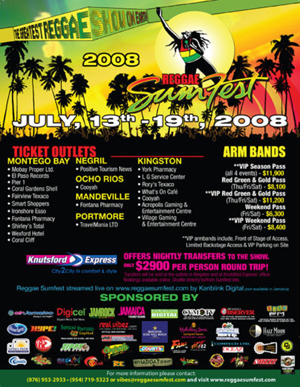 Reggae Sumfest 2008 Flyer- Back